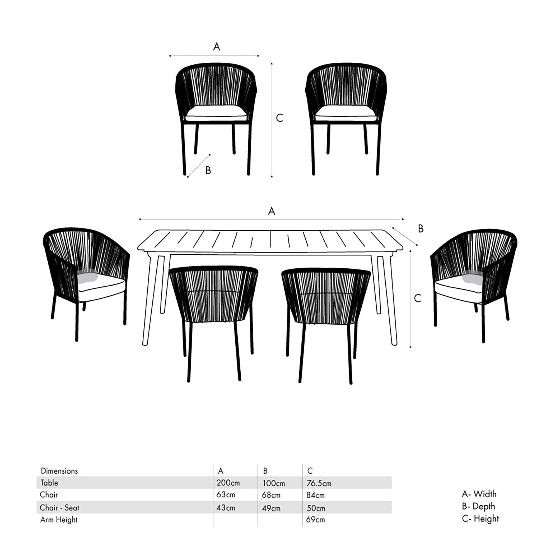 Provence Black 6 Seater Dining Set