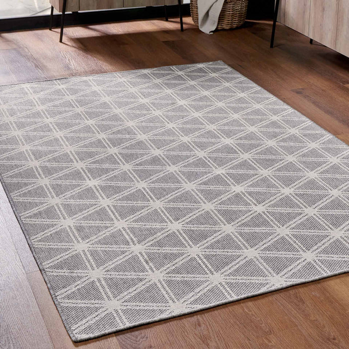 Silver Grey Geometric Outdoor Rug