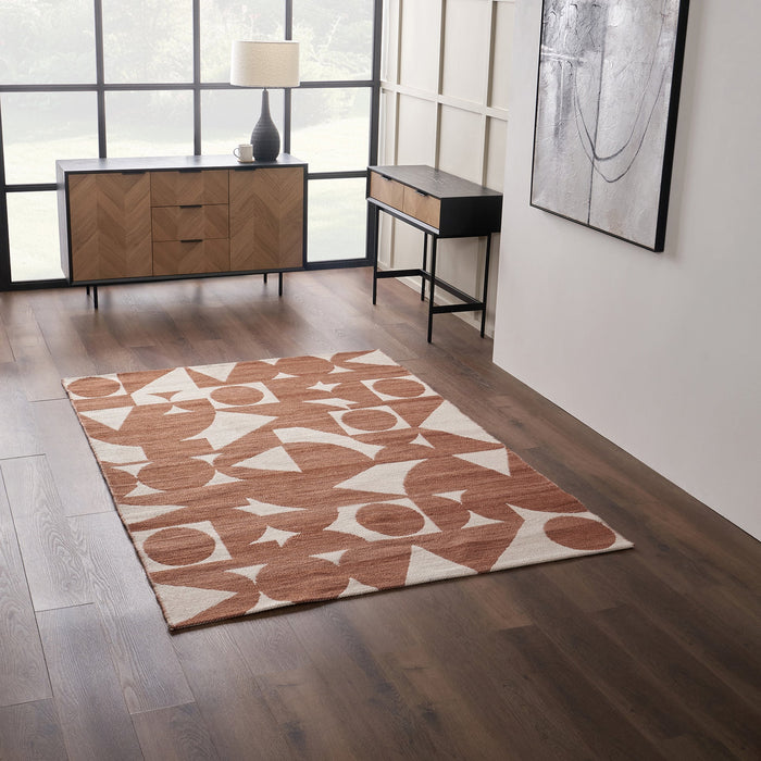 Terracotta & Ivory Geometric Outdoor Rug