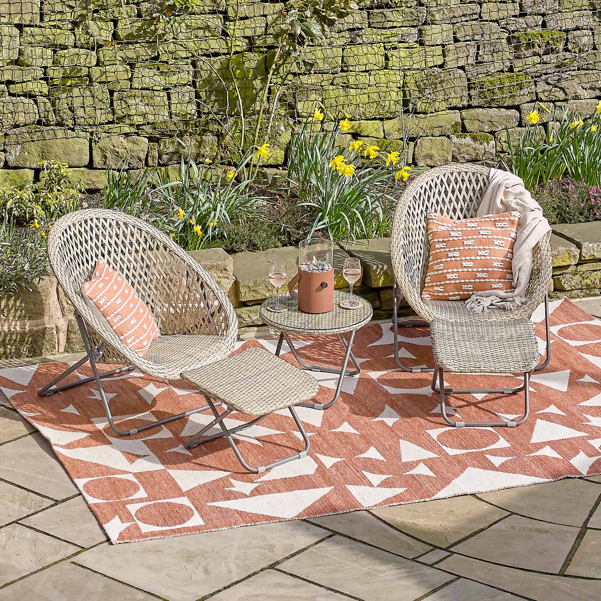 Tobs Grey Foldable Garden Chair and Footstools Set