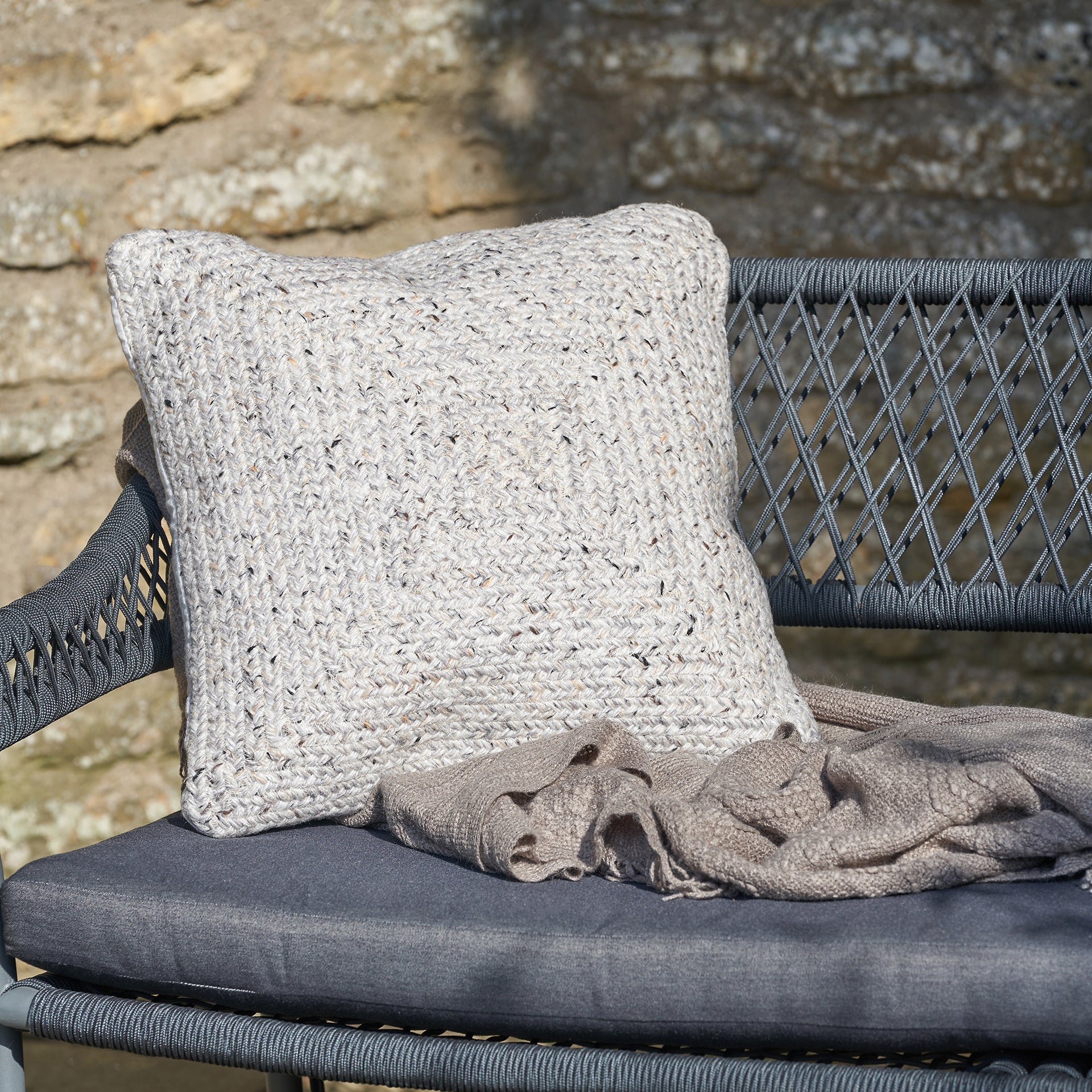 Warm Grey Tweed Outdoor Scatter Cushion